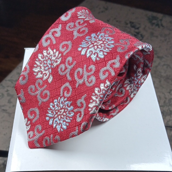 Murano Other - Murano Red and Silver Men's Silk Tie